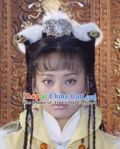 Qing Dynasty Imperial Palace Traditional Chinese Empress Style Black Long Wig Wigs and Hair Accessories for Women Girls