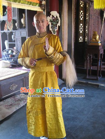 Qing Chinese Style Authentic Emperor Clothes Culture Costume Han Dresses Traditional National Dress Clothing and Headwear Complete Set for Men Boys