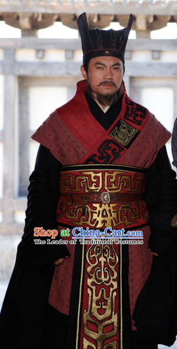 Ancient Chinese Style Minister Long Robe Dress Authentic Chancellor Clothes Culture Costume Han Dresses Traditional National Dress Clothing and Headwear Complete Set for Men