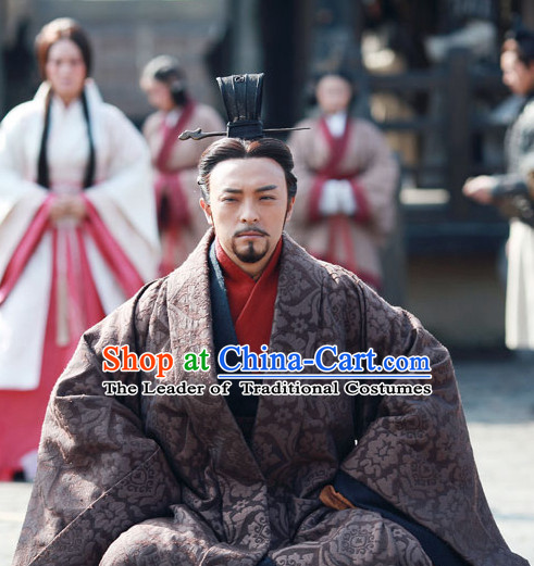 Ancient Chinese Style Minister Dress Authentic Clothes Culture Costume Han Dresses Traditional National Dress Clothing and Headwear Complete Set for Men