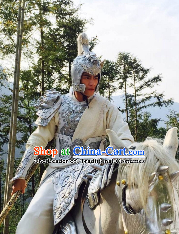 Ancient Chinese Style Superhero Armor Costumes Dress Authentic Clothes Culture Han Dresses Traditional National Dress Clothing and Headdress Complete Set