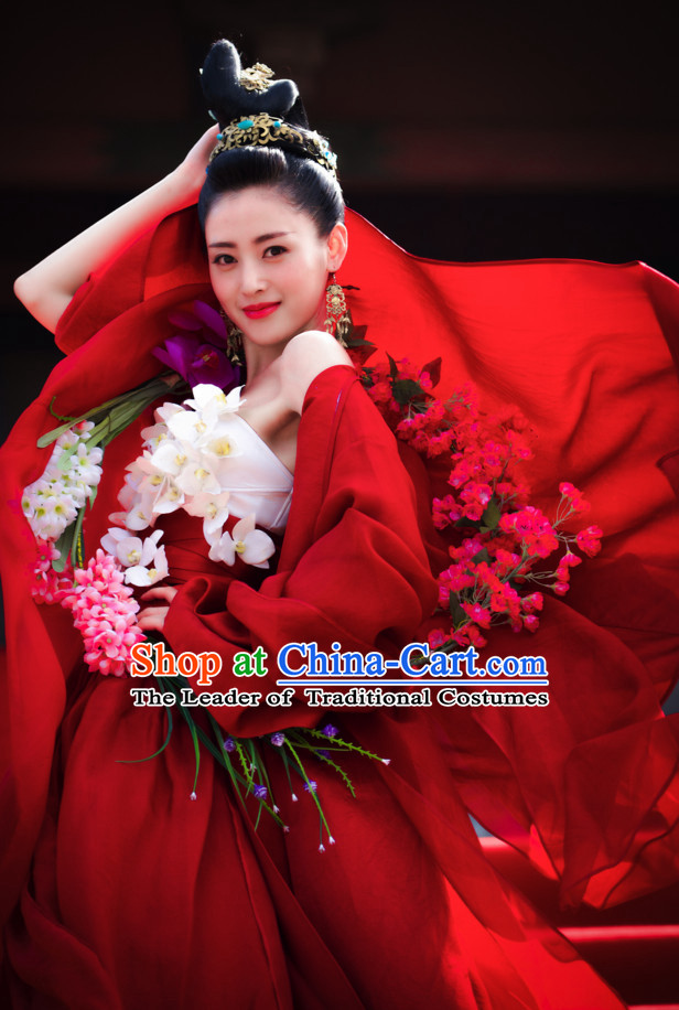 Ancient Chinese Brides Wedding Dress Authentic Clothes Culture Han Dresses Traditional National Dress Clothing and Headpieces Complete Set