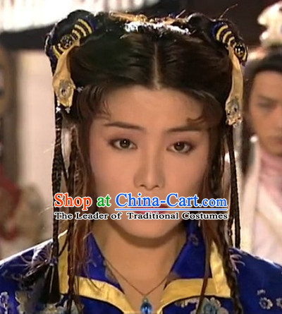 Ancient Chinese Style Fairy Black Long Wigs and Headwear Set