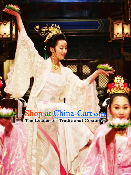 Ancient Chinese Style Palace Dancer Costumes Dress Authentic Clothes Culture Traditional National Clothing and Headwear Complete Set