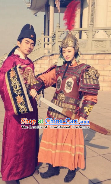 Traditional Chinese Ancient Fighter Body Armor Costumes and Hat Complete Set for Women