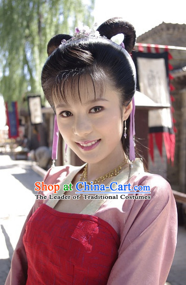 Traditional Ancient Chinese Style Imperial Palace Royal Princess Queen Empress Black Full Wigs and Headpieces Hair Jewelry Set for Women and Girls