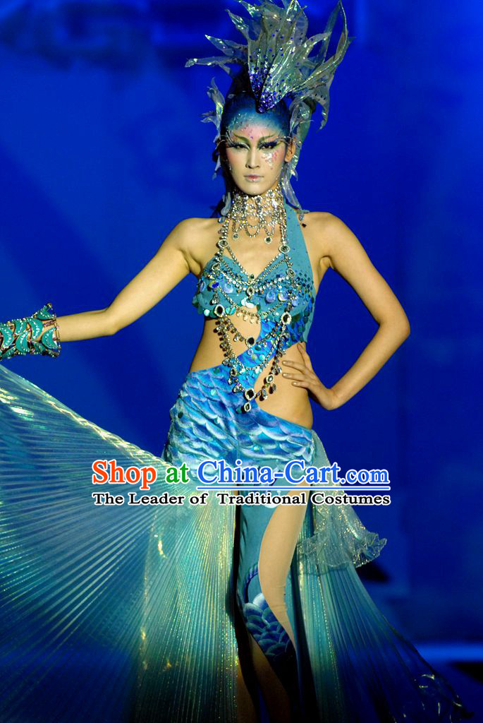 Asian Chinese Fashion Custom Tailored Custom Make Made to Order Chinese Style Fantasy Custom Made Professional Stage Performance Costumes and Hair Decoration Headwear Complete Set