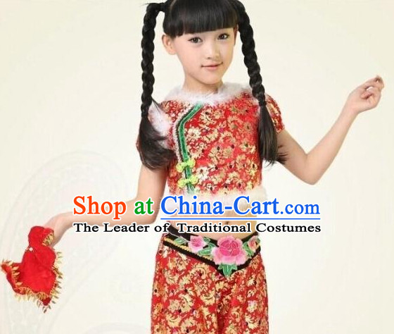 Chinese Competition Handkerchief Fan Dance Dress for Children Girls