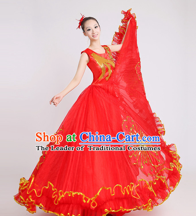 Chinese Flower Dance Costume and Headdress for Women