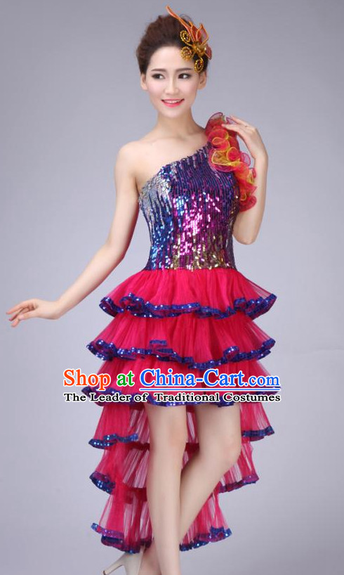 Chinese Latin Dance Costume and Headdress for Women