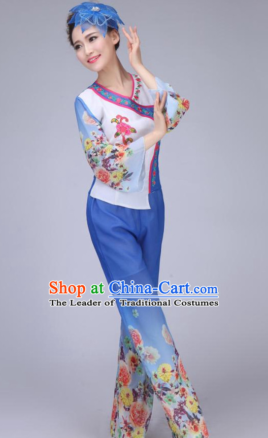 Chinese Flower Dance Costume and Headdress for Women