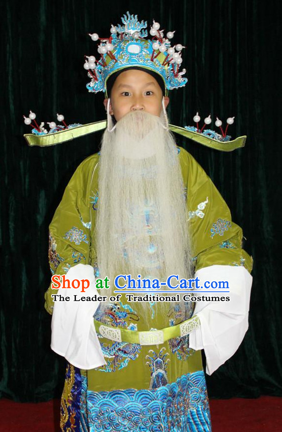 Chinese Opera Dragon Embroidery Costumes and Hat Complete Set for Children Boys