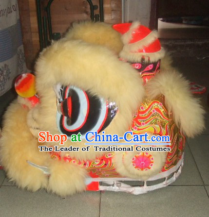 Top Beige 2008 Beijing Olympic Chinese Classical 100_ Natural Long Wool Lion Dance Costumes Complete Set