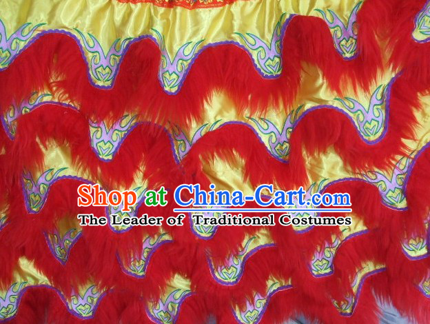 Chinese Traditional 100_ Natural Long Wool Lion Dancing Embroidered Body Costumes Pants Claws Set