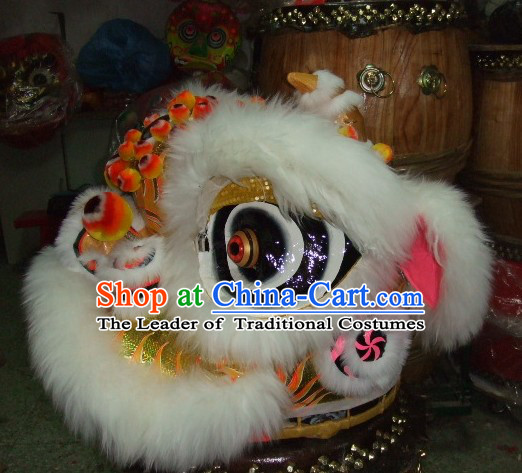 Top White Long Wool Ancient Chinese Traditional Lion Dance Costumes Complete Set