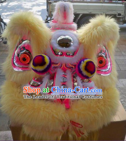 Top Beige Long Wool Ancient Chinese Traditional Lion Dance Costumes Complete Set