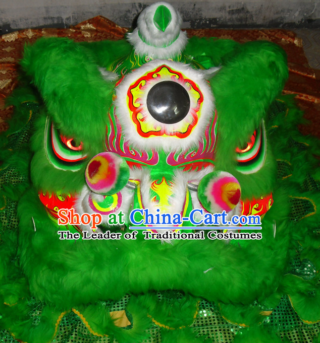 Green Top Asian Chinese Lion Dance Troupe Performance Suppliers Pants Equipments Art Instruments Lion Tail Costumes Complete Set for Men