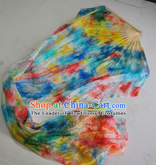 Pure Silk Chinese Color Transition Long Silk Dance Ribbon Fan