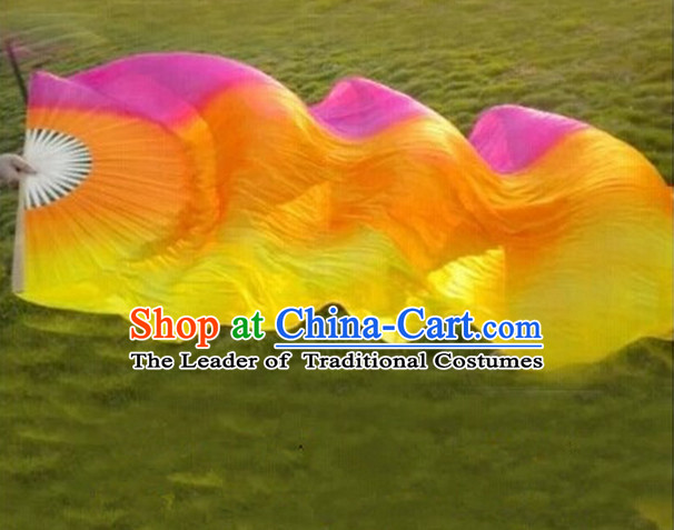 Pure Silk Chinese Color Transition Long Silk Dance Ribbon Fan