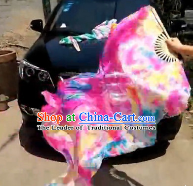 Pure Silk Chinese Color Transition Long Silk Dance Ribbon Fan