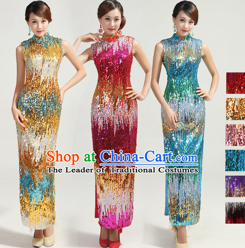 Sleeveless Traditional Handmade Shinning Sequined Cheongsam