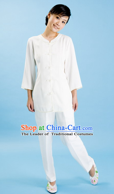 White Chinese Traditional Mandarin Martial Arts Tai Chi Kung Fu Gong Fu Competition Championship Suits Uniforms for Men Women Children