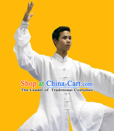 White Chinese Traditional Mandarin Martial Arts Tai Chi Kung Fu Gong Fu Competition Championship Suits Uniforms for Men Women Children