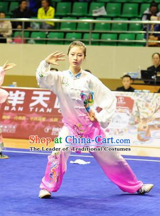 Top Color Transition Taiji Kung Fu Competition Championship Uniforms Pants Suit Taekwondo Apparel Karate Suits Attire Robe Championship Costume Chinese Kungfu Jacket Wear Dress Uniform Clothing Taijiquan Shaolin Chi Gong Taichi Suits for Men Women Kids