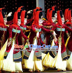 Chinese Stage Ethnic Minority Dancing Dancewear Costumes Dancer Costumes Dance Costumes Chinese Dance Clothes Traditional Chinese Clothes Complete Set for Women Kids