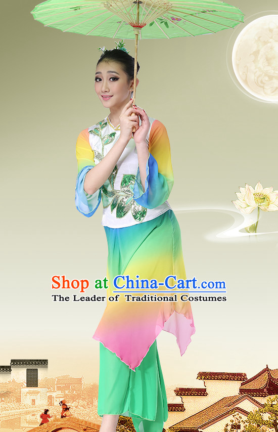 Chinese Traditional Stage Fan Dance Dancewear Costumes Dancer Costumes Dance Costumes Clothes and Headdress Complete Set for Women Children