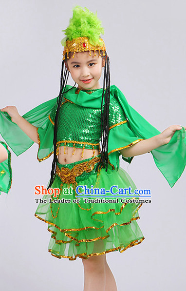 Chinese Traditional Stage Xinjiang Minority Ethnic Dance Dancewear Costumes Dancer Costumes Dance Costumes Clothes and Headdress Complete Set for Girls Kids