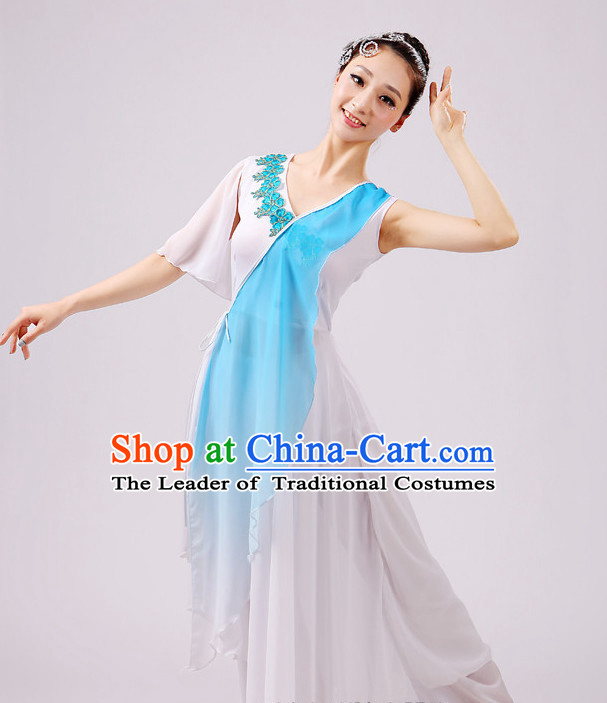 Chinese Traditional Stage Fan Dance Dancewear Costumes Dancer Costumes Dance Costumes Clothes and Headdress Complete Set for Girls Ladies