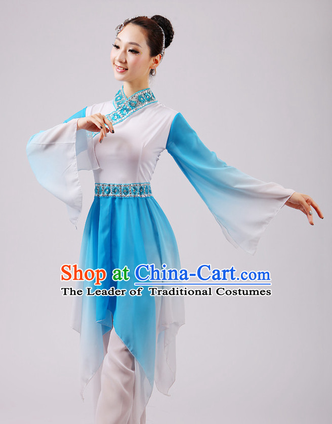 Chinese Traditional Stage Fan Dance Dancewear Costumes Dancer Costumes Dance Costumes Clothes and Headdress Complete Set for Girls Ladies