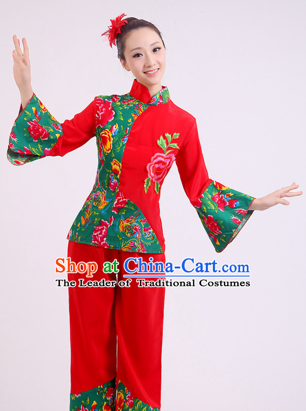 Chinese Traditional Stage Dance Dancewear Costumes Dancer Costumes Dance Costumes Clothes and Headdress Complete Set for Girls Ladies