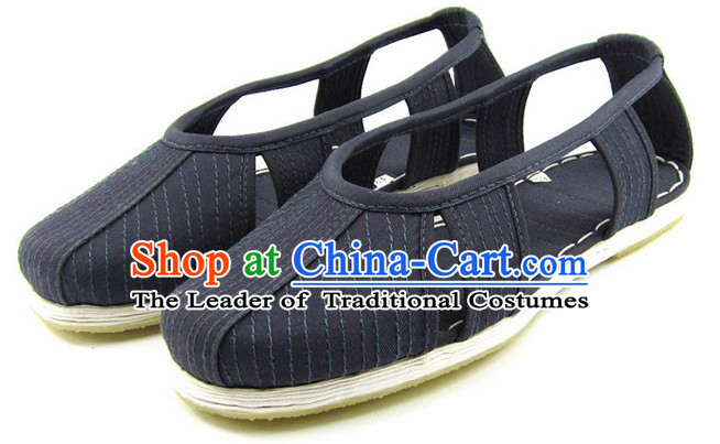 Top Chinese Classic Traditional Tai Chi Shoes Kung Fu Shoes Martial Arts Dark Blue Shaolin Shoes for Men