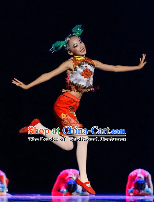 Chinese Folk Dance Costumes Complete Set for Kids Girls