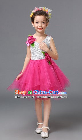 Chinese Primary School Students Dance Outfits Costumes Complete Set for Kids Girls