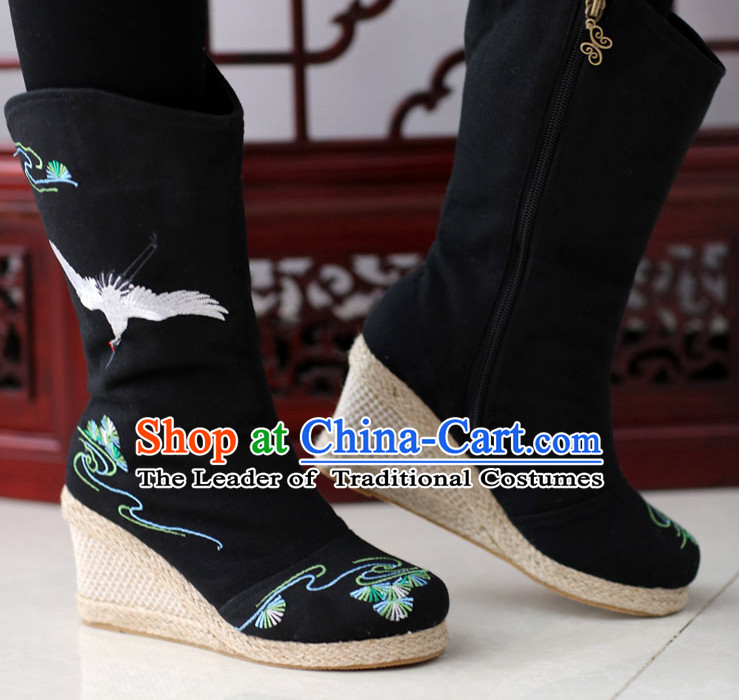 Chinese Ancient Style High Heel Embroidered Boots