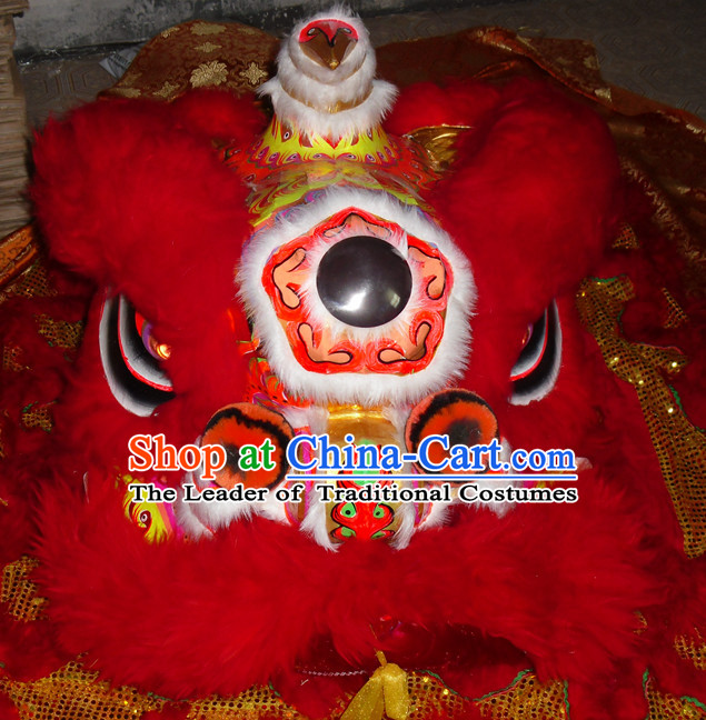 Top Gold Color Red Wool Competition and Parade Hok San Lion Dancing Costume Complete Set