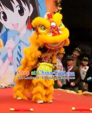 Gold Color Top 100_ Natural Long Wool Middle School Lion Dance Costumes Complete Set for Kids Children Boys Girls