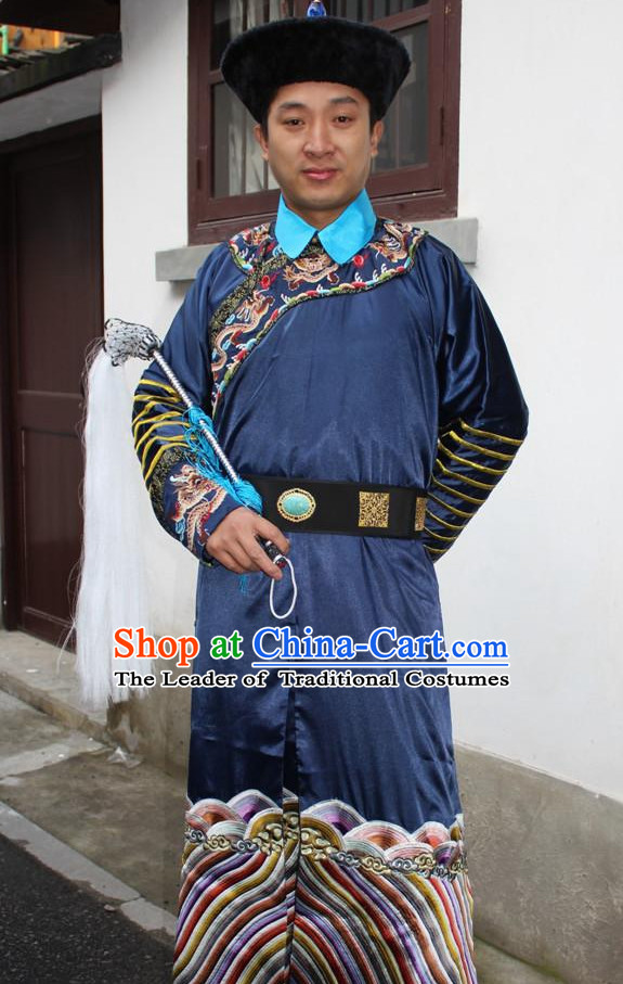 Top Chinese Qing Dynasty Official Costume Costumes and Hat Complete Set for Men and Boys