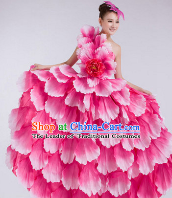 Chinese Stage Performance Flower Dancewear Costume and Headdress Complete Set for Women