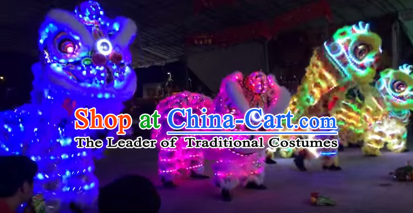 Luminous LED Lights Supreme 100_ Long Natural Wool Chinese Southern Lion Dance Equipments Complete Set