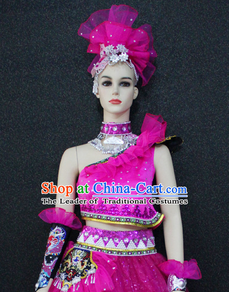 Chinese Nationality Folk Dance Ethnic Wear China Clothing Costume Ethnic Dresses Cultural Dances Costumes Complete Set for Women Girls