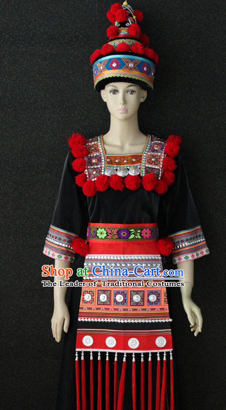 Chinese Nationality Folk Dance Ethnic Wear China Clothing Costume Ethnic Dresses Cultural Dances Costumes Complete Set for Women Girls