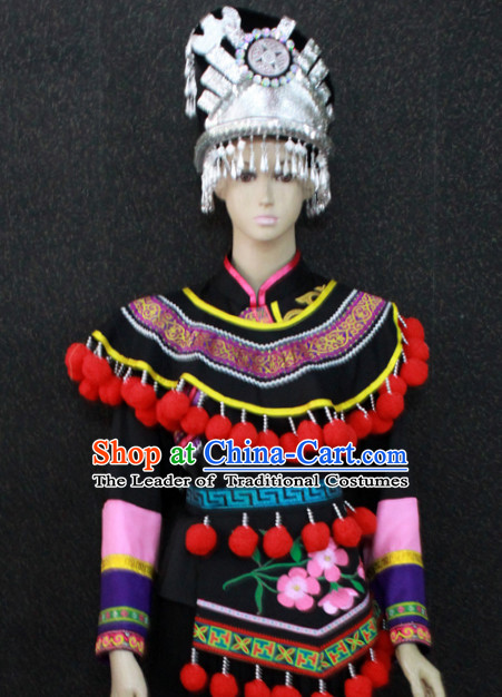 Chinese Nationality Folk Dance Ethnic Wear China Clothing Costume Ethnic Dresses Cultural Dances Costumes Complete Set for Women Girls