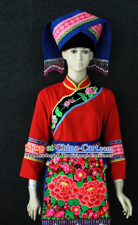 Chinese Nationality Folk Dance Ethnic Wear China Clothing Costume Ethnic Dresses Cultural Dances Costumes Complete Set for Women Girls