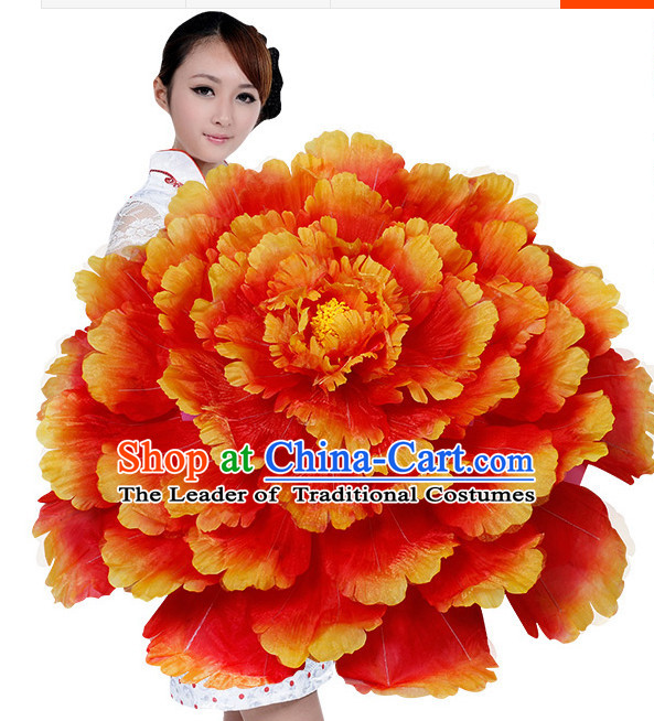 Red Orange Traditional Dance Peony Umbrella Props Flower Umbrellas Dancing Prop Decorations