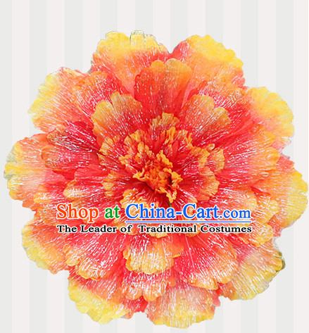 Orange Traditional Dance Peony Umbrella Props Flower Umbrellas Dancing Prop Decorations for Kids Children Girls Boys