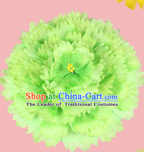 Green Traditional Dance Peony Umbrella Props Flower Umbrellas Dancing Prop Decorations for Kids Children Girls Boys